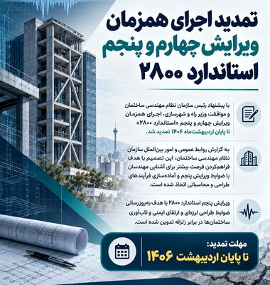 تمدید اجرای همزمان ویرایش چهارم و پنجم استاندارد ۲۸۰۰
